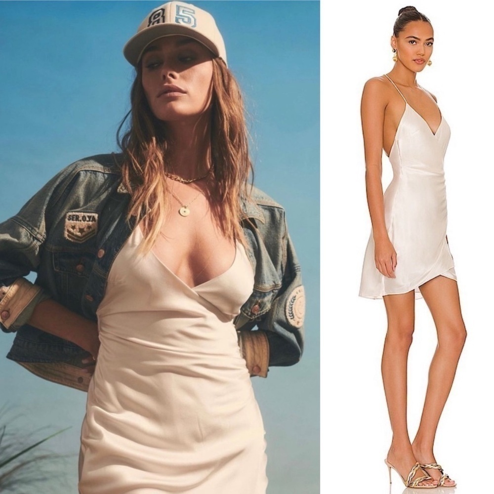 NWT RETROFETE SER.O.YA Ivory Silk Faux Wrap Sleeveless V-Neck Mini Slip Dress XL